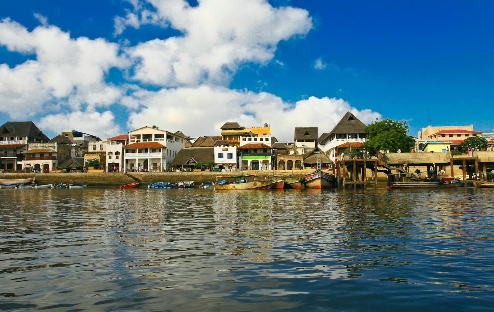 Lamu waterfront with traditional Swahili houses